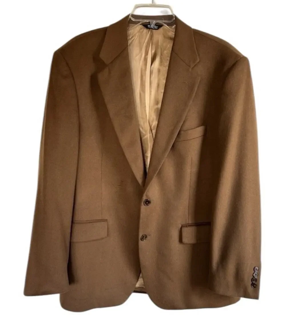 Cashmere Sport Coat Blazer Mens 42L Long Brown 2 Button Luxury Jacket